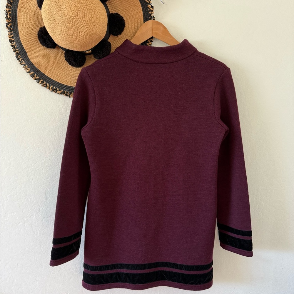 Soft Surroundings Runway Merlot Black Velvet Trim Wool Blend Tunic Sweater Small - Picture 7 of 13